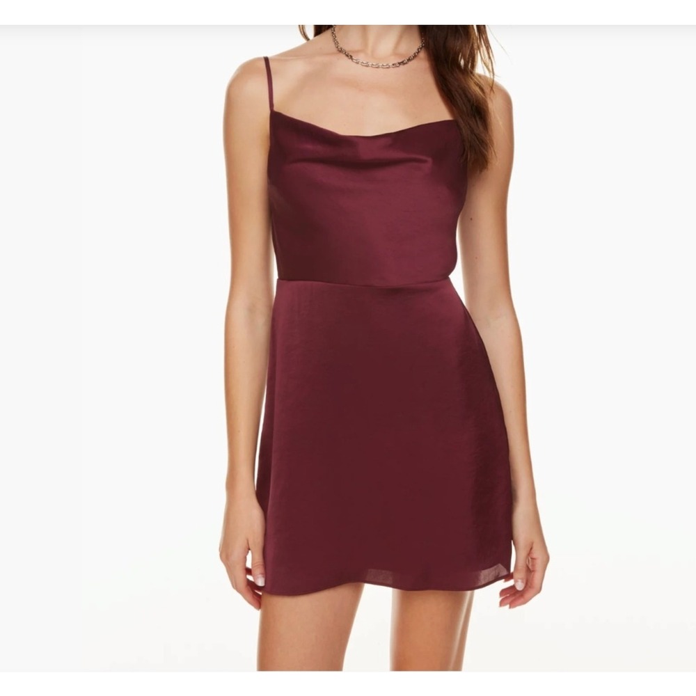 NWT Aritzia Sunday Best Spencer Burgundy Satin Slip Mini Dress Size 10
